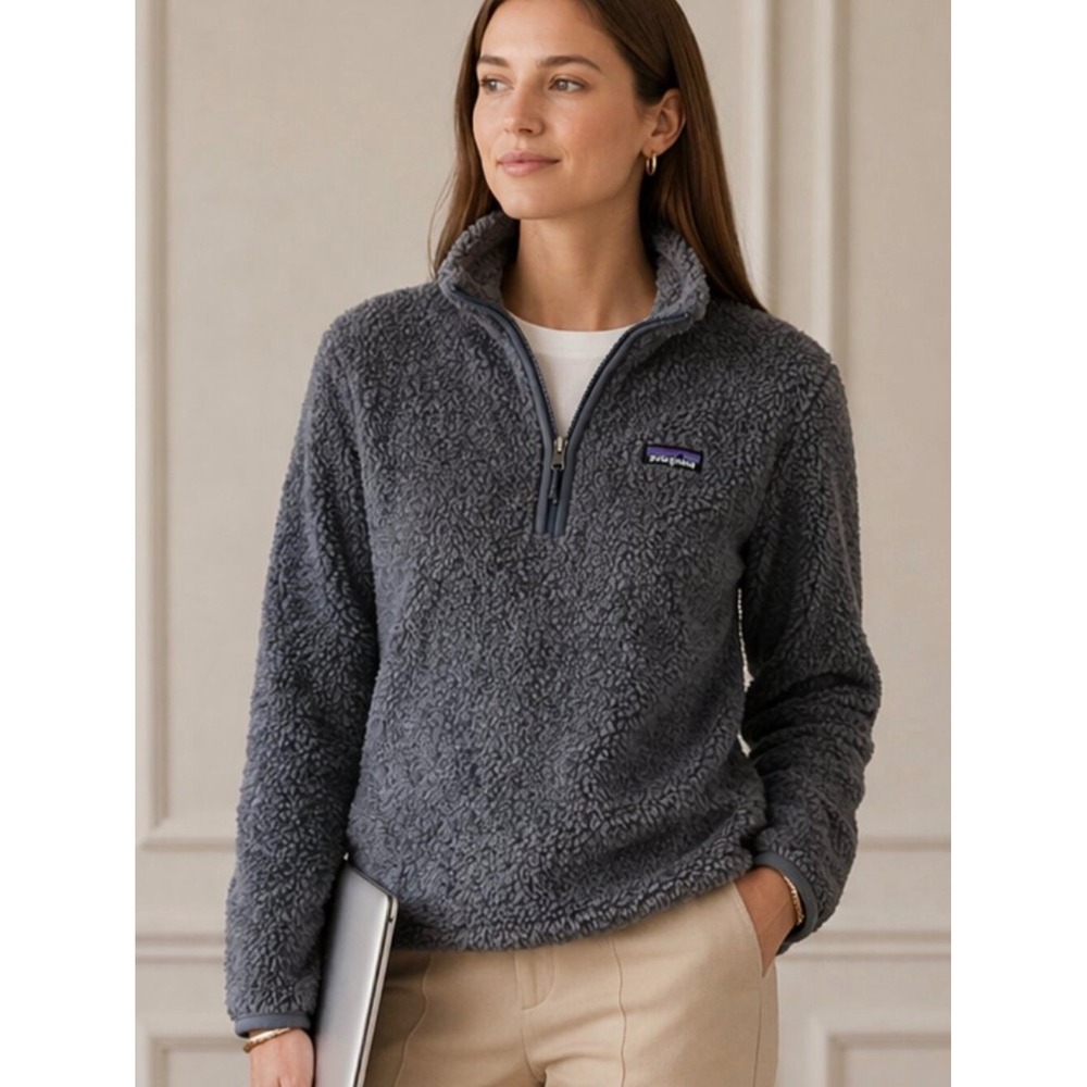 Patagonia‎ Los Gatos Fleece Women Medium Grey Excellent Quarter-Zip Pullover